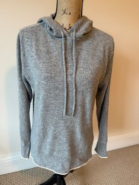 Theory Gray Hooded Cashmere Wool Blend Sweatshirt Sweater